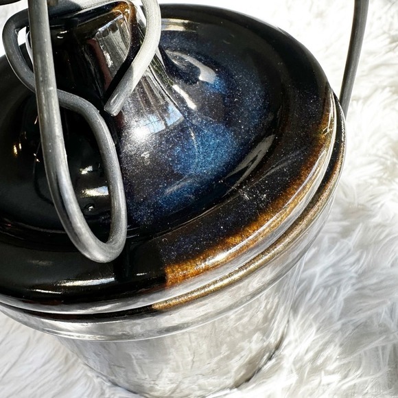 Vintage Brown Glazed Crock with wire bail latch cottage farmhouse kitchen - Picture 4 of 12